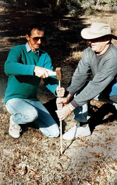 Landholders marking out fencing at Bunjil's Cave Reserve in 1996